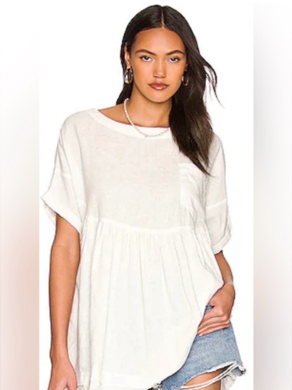 We The Free Moon City Top Oversized Longline White Sz M (fits L/XL)
